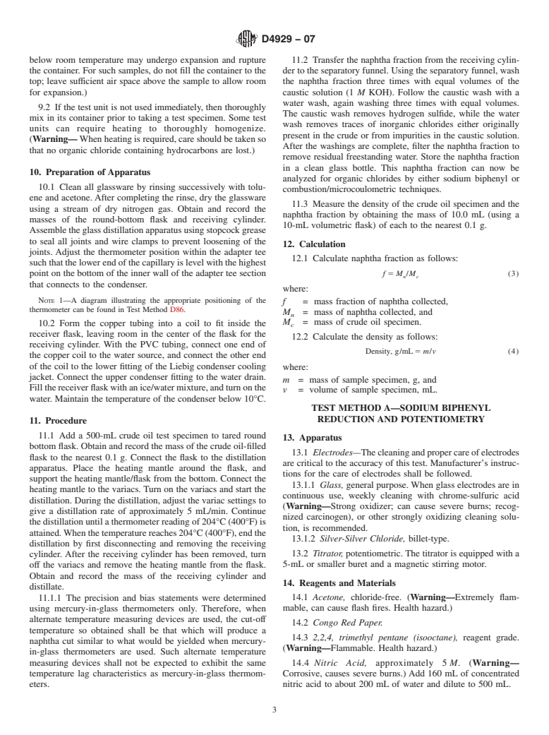 ASTM D4929-07 - Standard Test Methods for Determination of Organic Chloride Content in Crude Oil