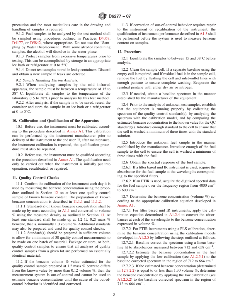 ASTM D6277-07 - Standard Test Method for Determination of Benzene in Spark-Ignition Engine Fuels Using Mid Infrared Spectroscopy