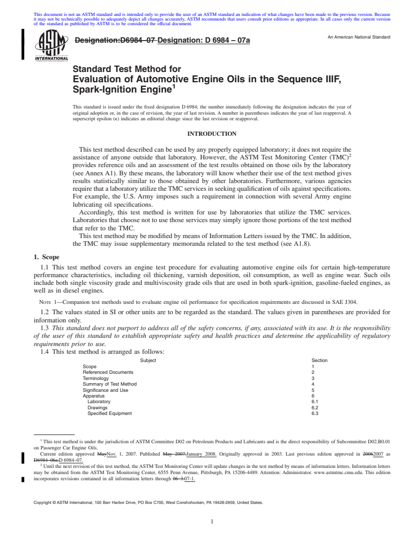 REDLINE ASTM D6984-07a - Standard Test Method for Evaluation of Automotive Engine Oils in the Sequence IIIF, Spark-Ignition Engine