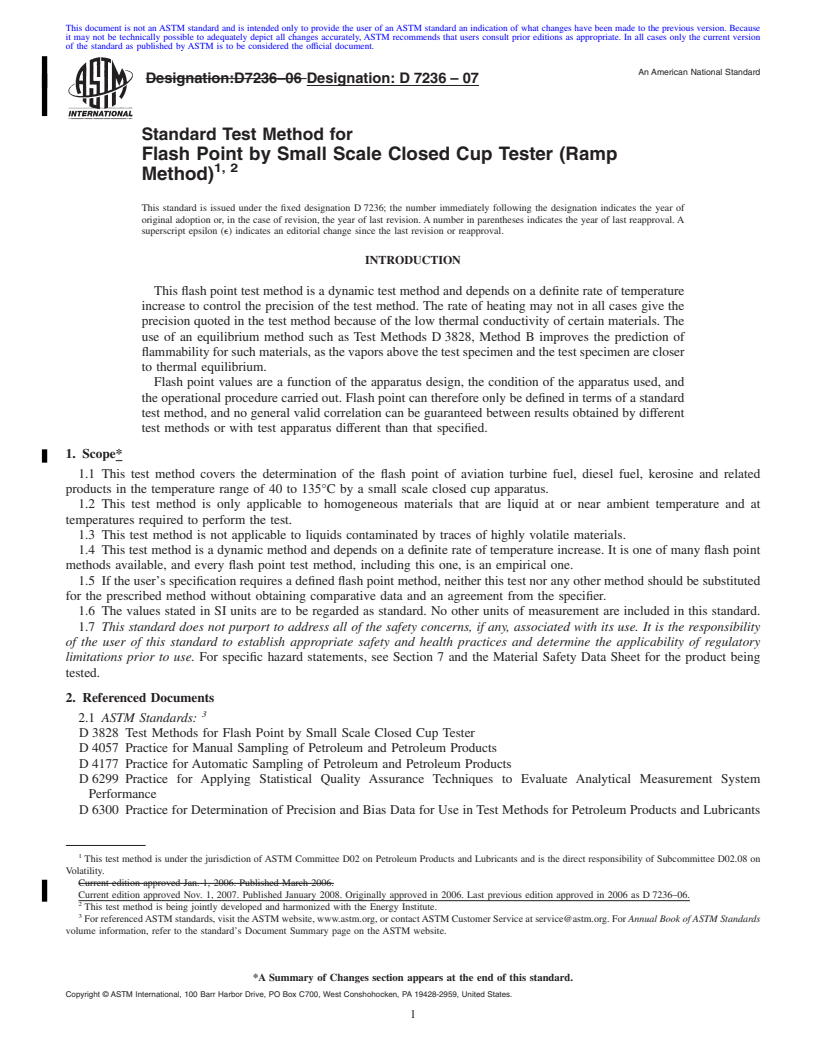 REDLINE ASTM D7236-07 - Standard Test Method for Flash Point by Small Scale Closed Cup Tester (Ramp Method)