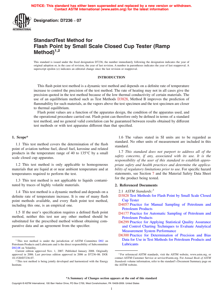 ASTM D7236-07 - Standard Test Method for Flash Point by Small Scale Closed Cup Tester (Ramp Method)