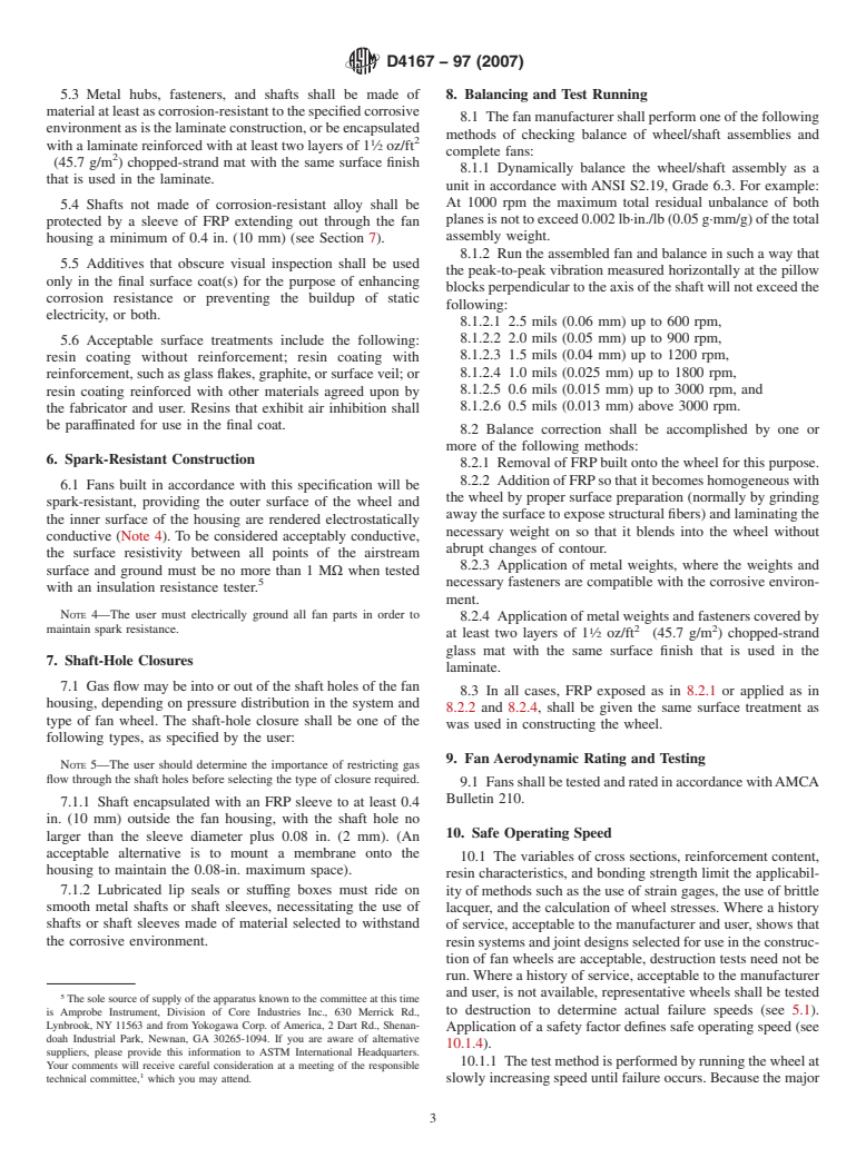 ASTM D4167-97(2007) - Standard Specification for  Fiber-Reinforced Plastic Fans and Blowers