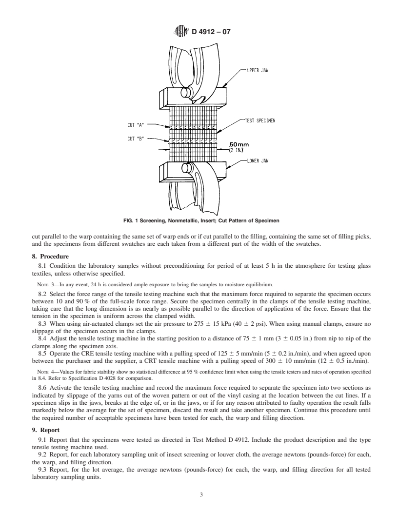 REDLINE ASTM D4912-07 - Standard Test Method for Fabric Stability of Vinyl-Coated Glass Yarn Insect Screening and Louver Cloth