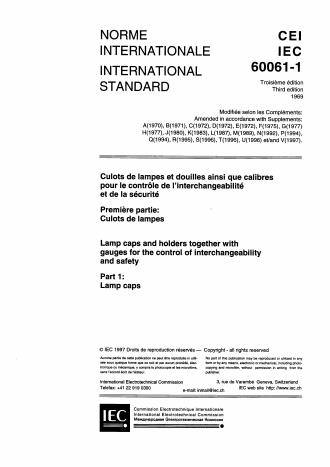 IEC 60061-1V:1997 - Twentieth supplement - Lamp caps and holders together with gauges for the control of interchangeability and safety. Part 1: Lamp caps