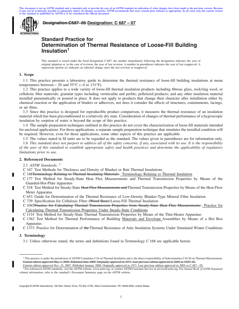 REDLINE ASTM C687-07 - Standard Practice for Determination of Thermal Resistance of Loose-Fill Building Insulation