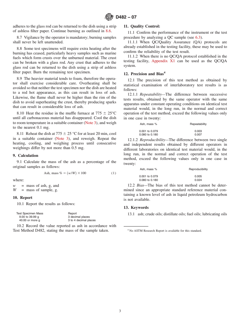 ASTM D482-07 - Standard Test Method for Ash from Petroleum Products