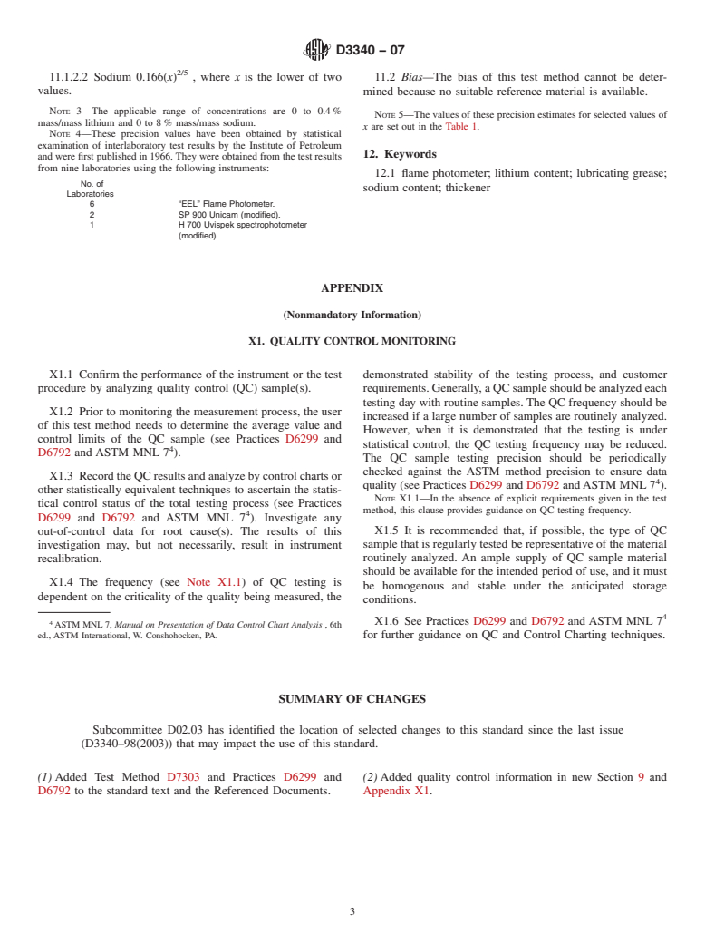 ASTM D3340-07 - Standard Test Method for Lithium and Sodium in Lubricating Greases by Flame Photometer (Withdrawn 2013)