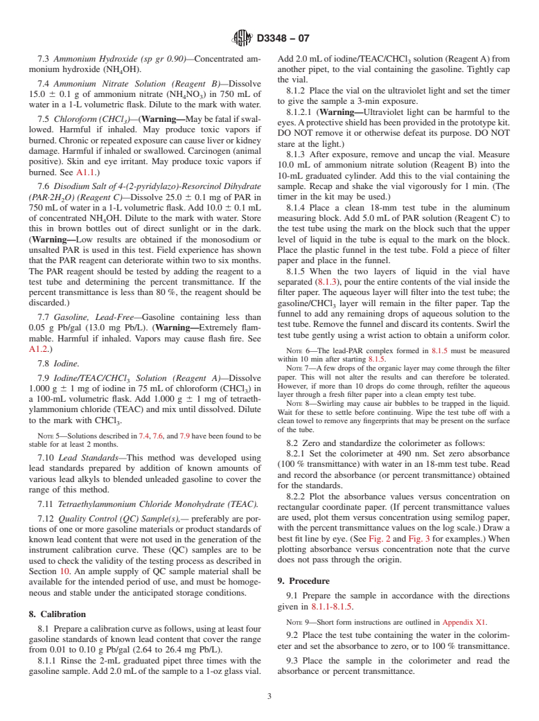 ASTM D3348-07 - Standard Test Method for Rapid Field Test for Trace Lead in Unleaded Gasoline (Colorimetric Method)