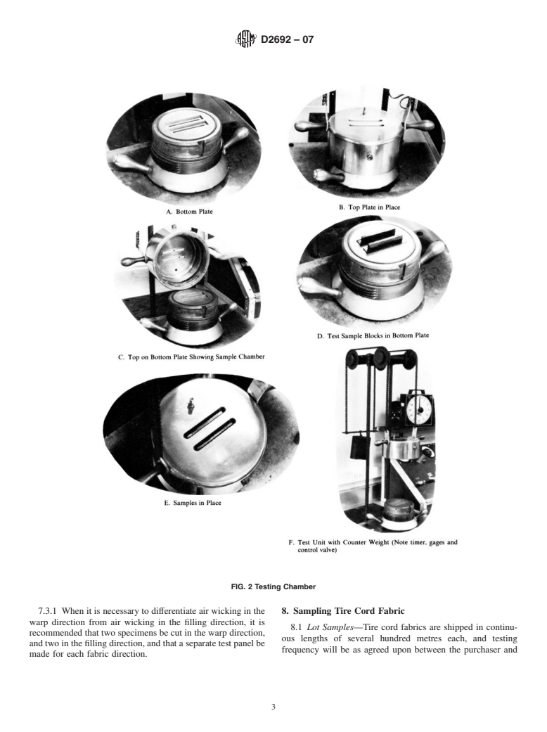 ASTM D2692-07 - Standard Test Method for Air Wicking of Tire Fabrics, Tire Cord Fabrics, Tire Cord, and Yarns