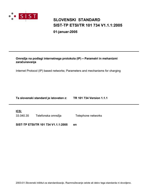 TP ETSI/TR 101 734 V1.1.1:2005