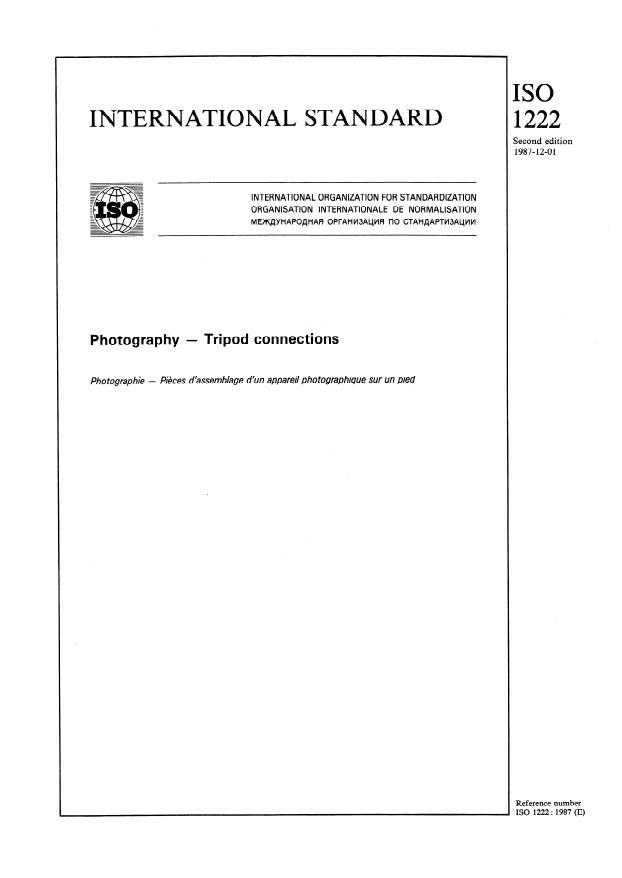 ISO 1222:1987 - Photography -- Tripod connections