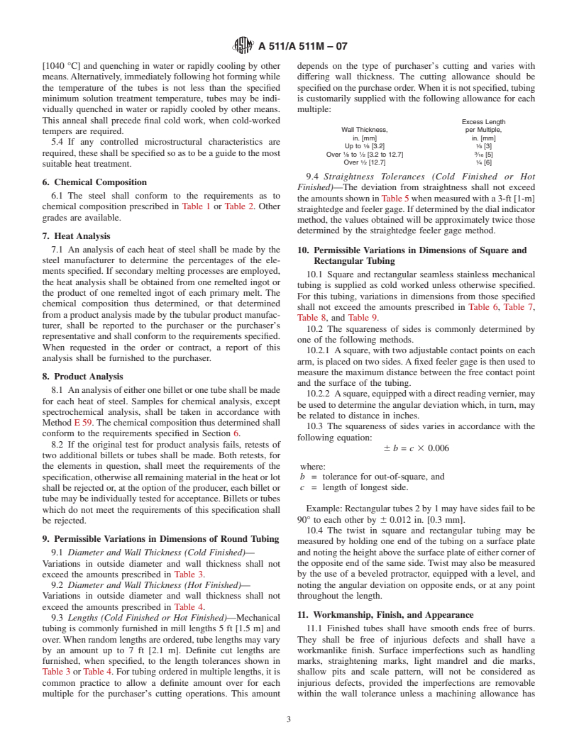 ASTM A511/A511M-07 - Standard Specification for Seamless Stainless Steel Mechanical Tubing