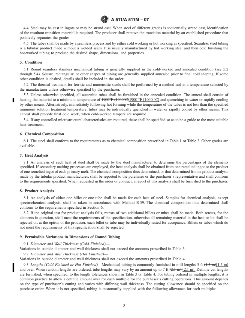 REDLINE ASTM A511/A511M-07 - Standard Specification for Seamless Stainless Steel Mechanical Tubing