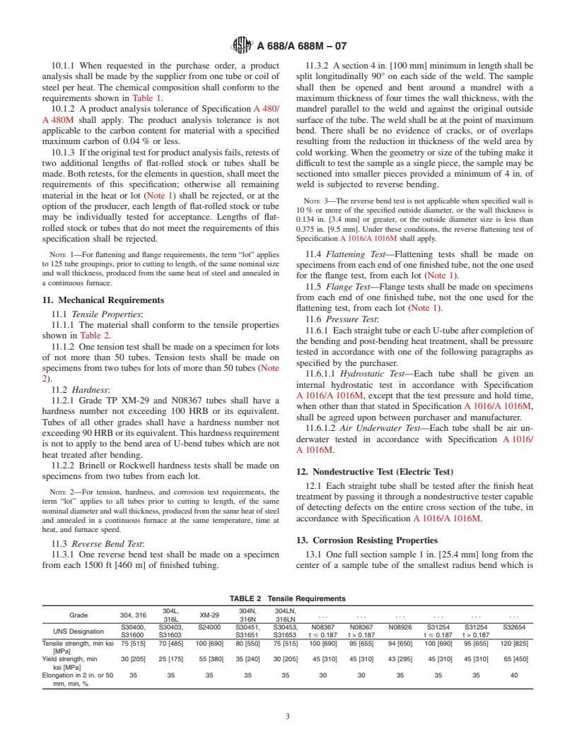 ASTM A688/A688M-07 - Standard Specification for Welded Austenitic Stainless Steel Feedwater Heater Tubes