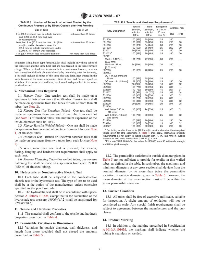 ASTM A789/A789M-07 - Standard Specification for Seamless and Welded Ferritic/Austenitic Stainless Steel Tubing for General Service