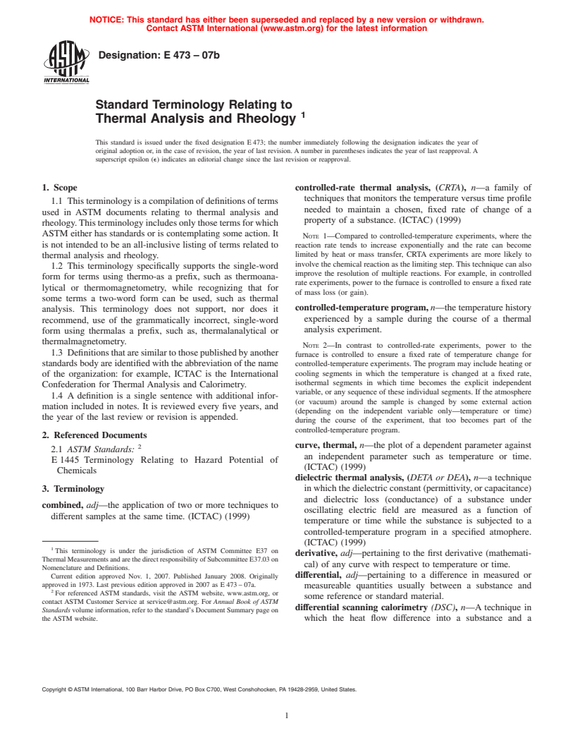 ASTM E473-07b - Standard Terminology Relating to  Thermal Analysis and Rheology