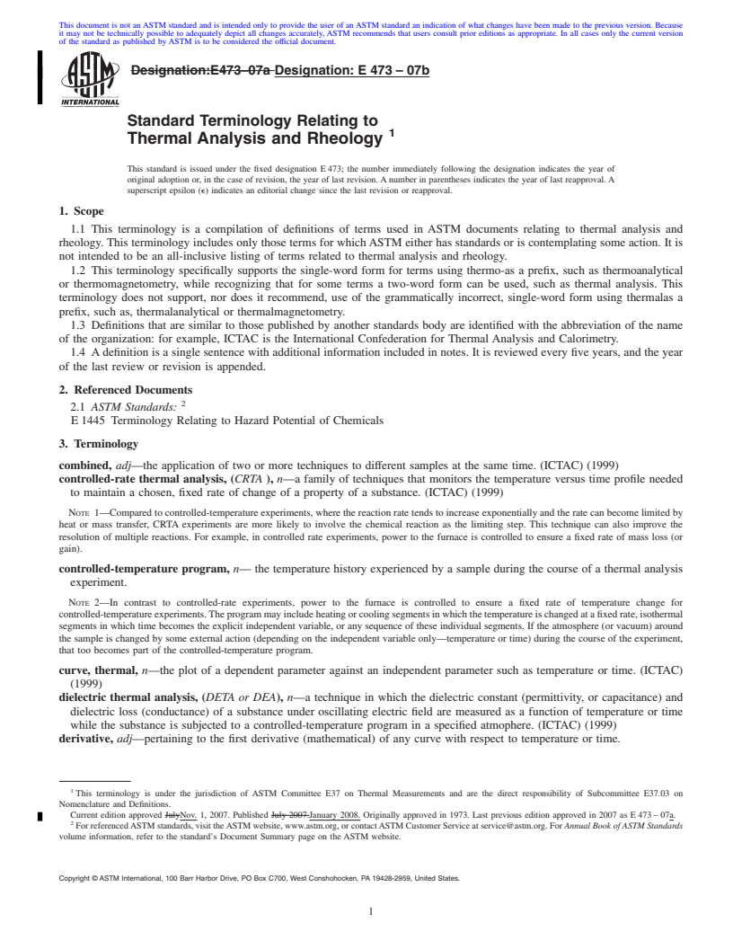 REDLINE ASTM E473-07b - Standard Terminology Relating to  Thermal Analysis and Rheology
