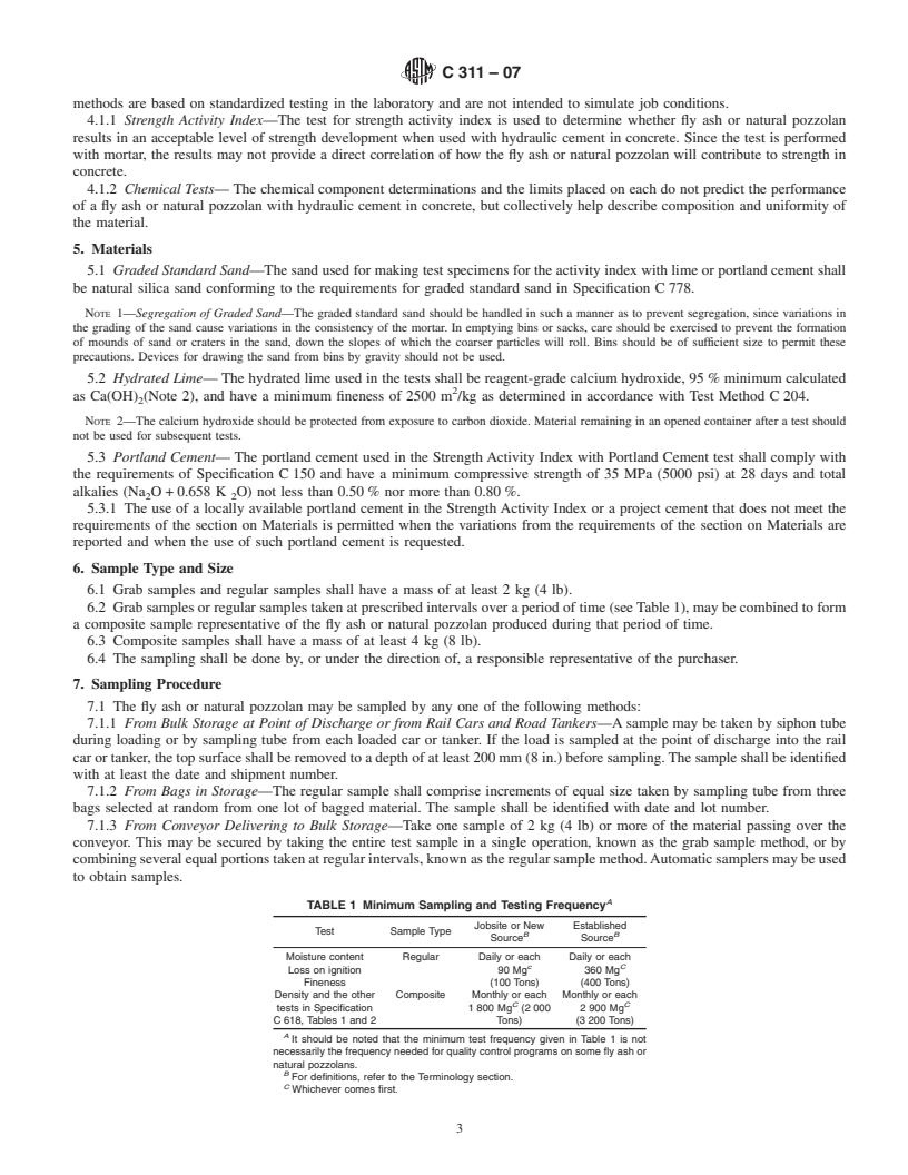 REDLINE ASTM C311-07 - Standard Test Methods for  Sampling and Testing Fly Ash or Natural Pozzolans for Use in Portland-Cement  Concrete