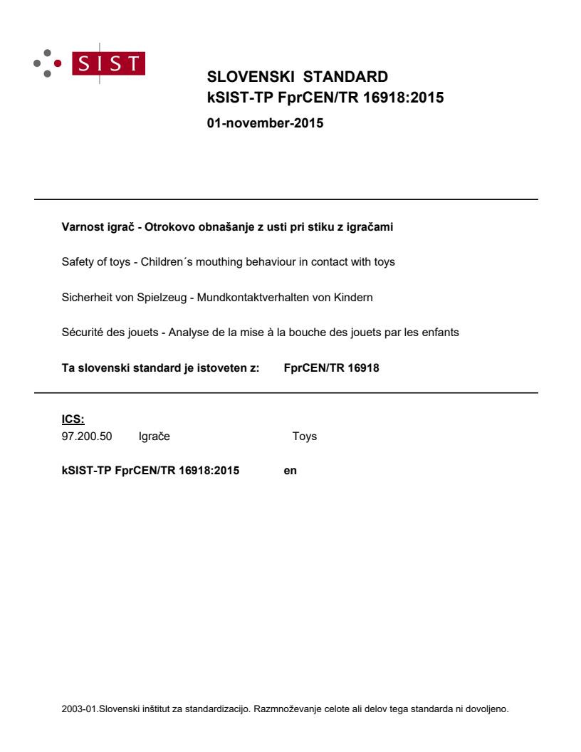 kTP FprCEN/TR 16918:2015 - BARVE