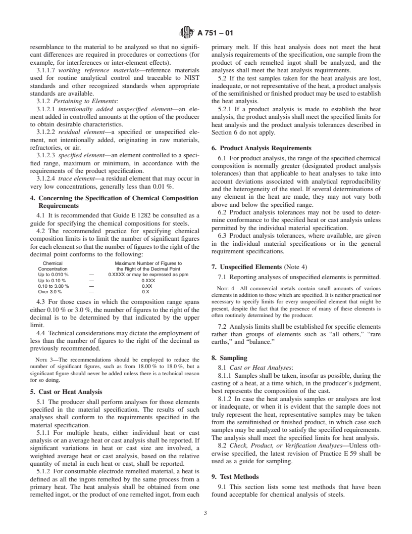 ASTM A751-01 - Standard Test Methods, Practices, and Terminology for Chemical Analysis of Steel Products