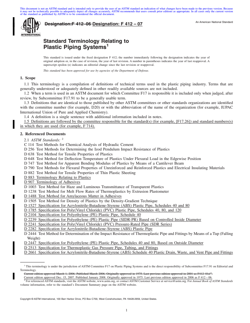 REDLINE ASTM F412-07 - Standard Terminology Relating to  Plastic Piping Systems