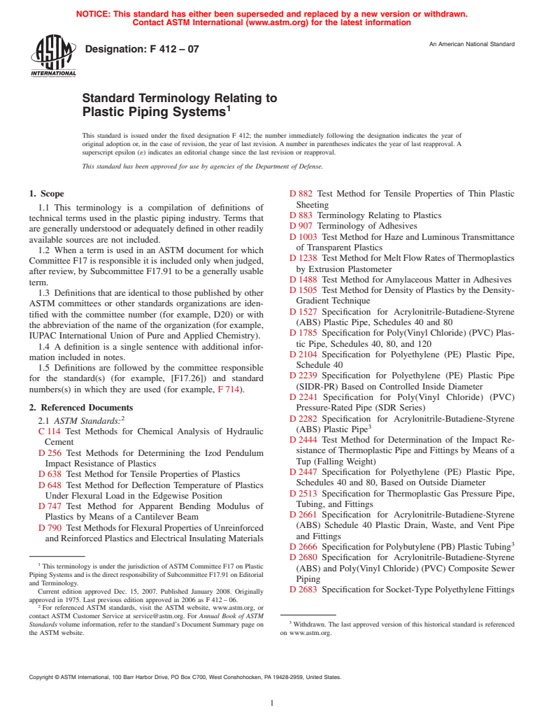 ASTM F412-07 - Standard Terminology Relating to  Plastic Piping Systems