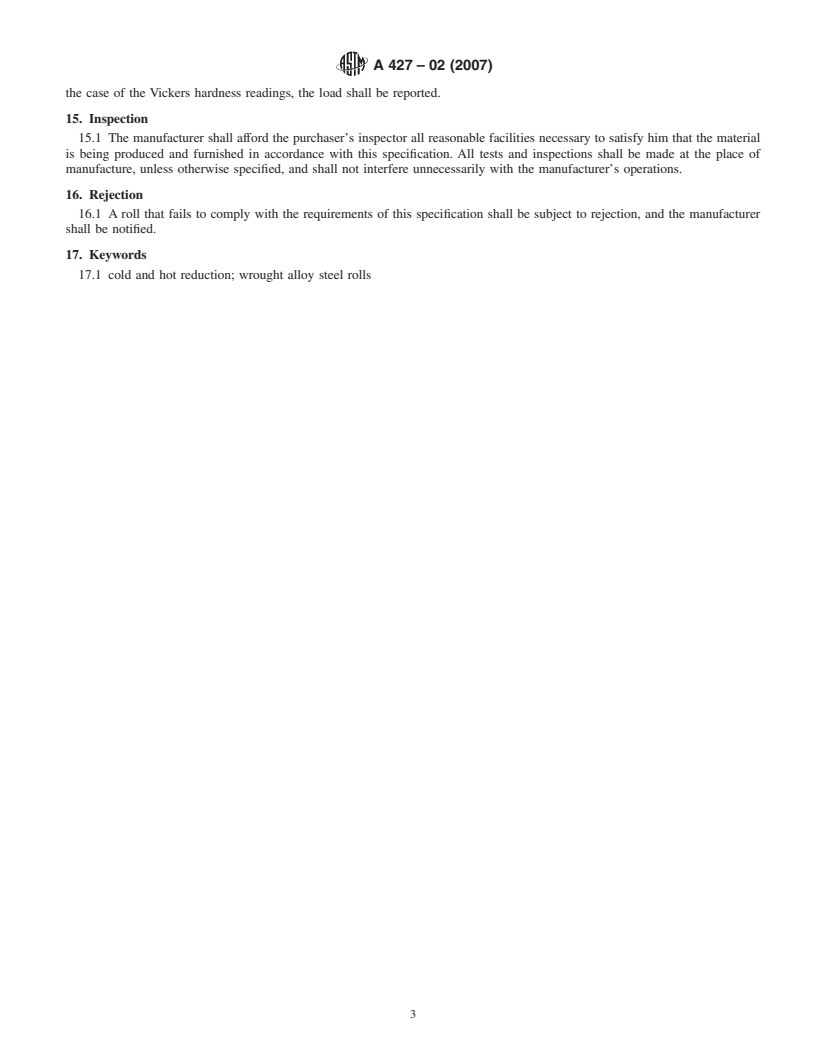 REDLINE ASTM A427-02(2007) - Standard Specification for  Wrought Alloy Steel Rolls for Cold and Hot Reduction