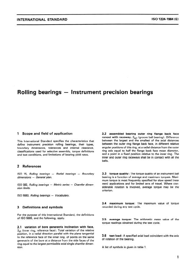 ISO 1224:1984 - Rolling bearings -- Instrument precision bearings
