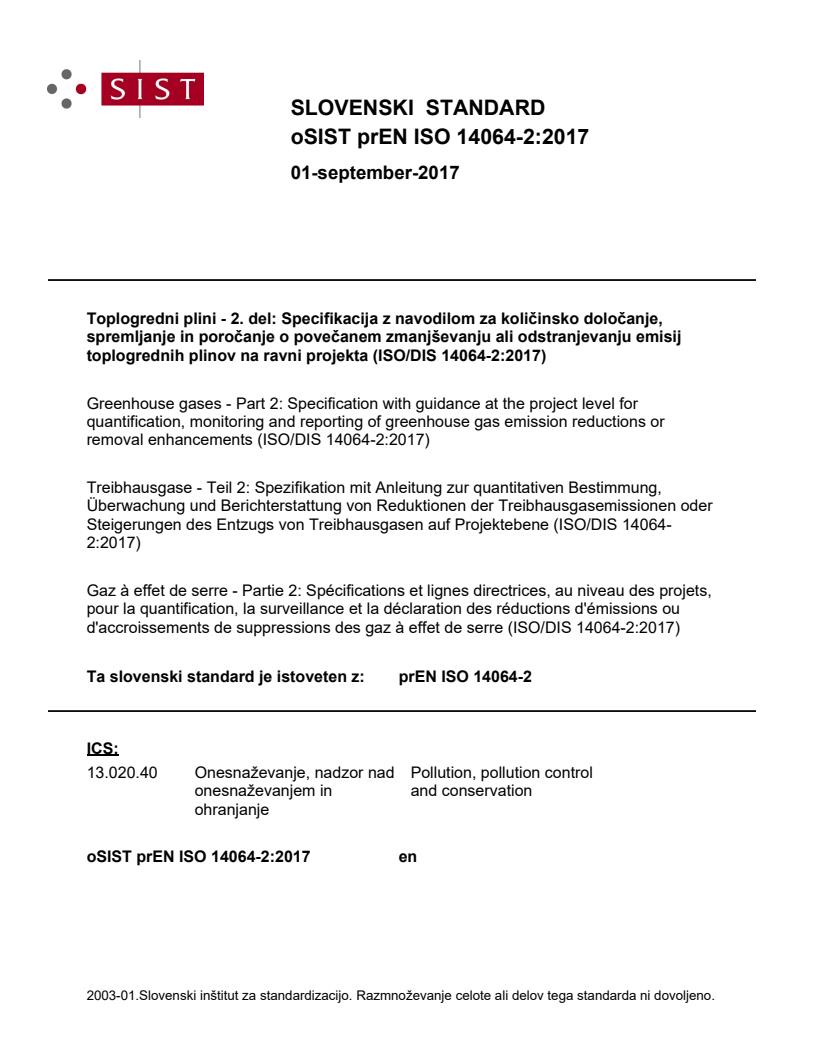 prEN ISO 14064-2:2017 - BARVE