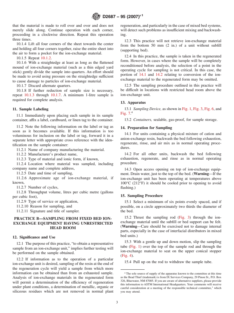 ASTM D2687-95(2007)e1 - Standard Practices for Sampling Particulate Ion-Exchange Materials