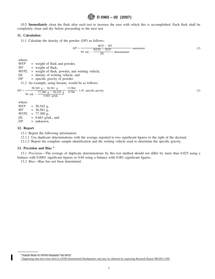 REDLINE ASTM D5965-02(2007) - Standard Test Methods for  Specific Gravity of Coating Powders