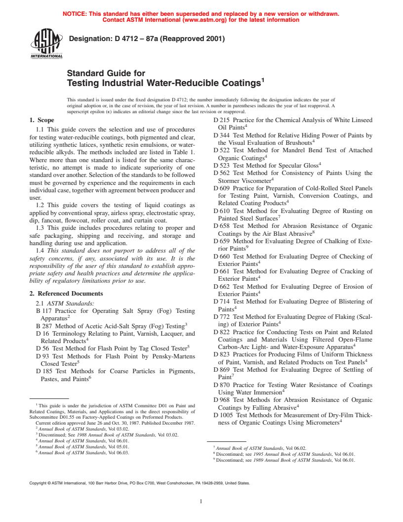 ASTM D4712-87a(2001) - Standard Guide for Testing Industrial Water-Reducible Coatings