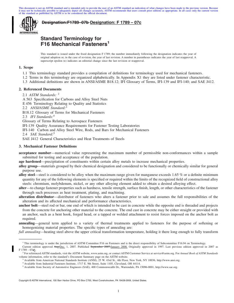 REDLINE ASTM F1789-07c - Standard Terminology for F16 Mechanical Fasteners