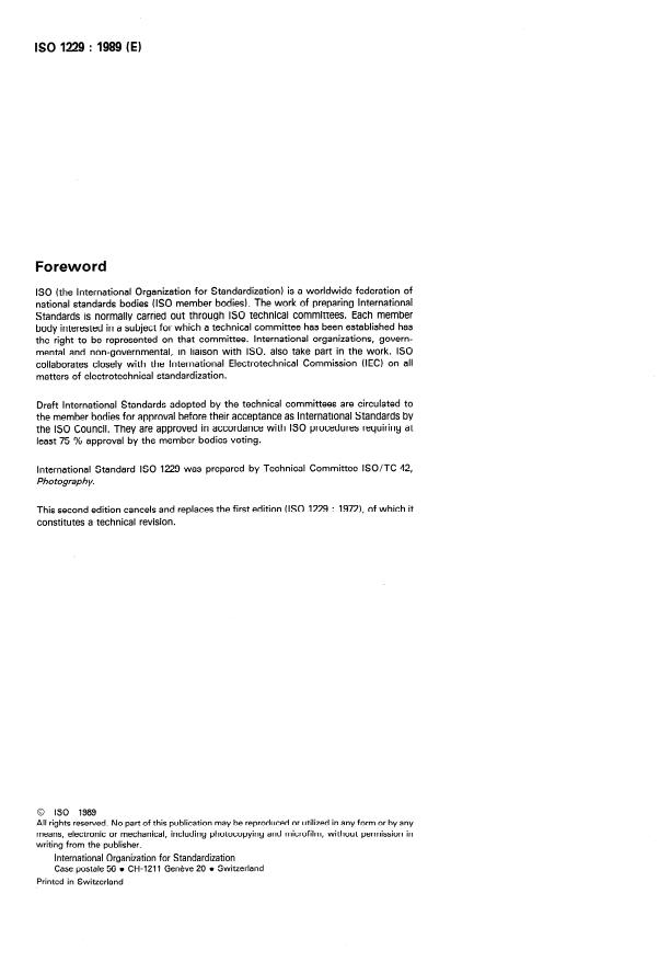 ISO 1229:1989 ISO 1229:1989 - Photography -- Expendable photoflash lamps -- Determination of light output - Page 2 preview