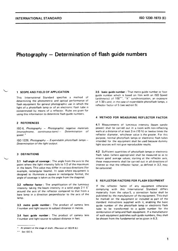 ISO 1230:1973 - Photography -- Determination of flash guide numbers