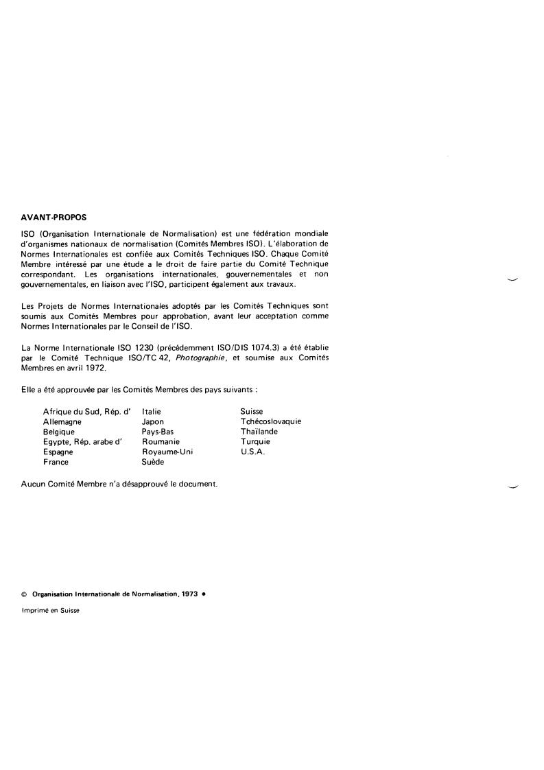 ISO 1230:1973 ISO 1230:1973 - Photography — Determination of flash guide numbers
Released:6/1/1973 - Page 2 preview