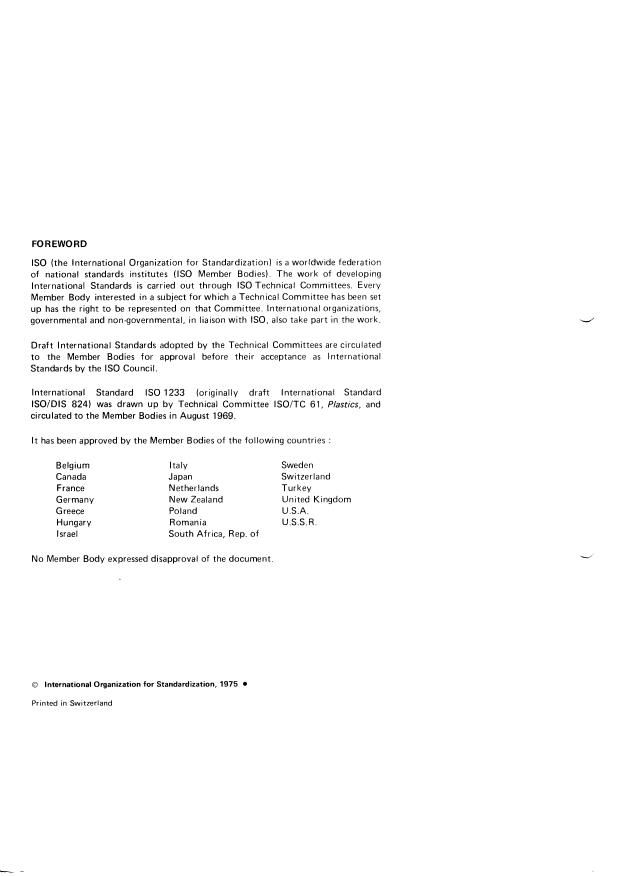 ISO 1233:1975 ISO 1233:1975 - Plastics -- Determination of viscosity number of methyl methacrylate polymers and copolymers in dilute solution - Page 2 preview