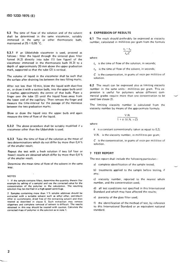 ISO 1233:1975 ISO 1233:1975 - Plastics -- Determination of viscosity number of methyl methacrylate polymers and copolymers in dilute solution - Page 4 preview