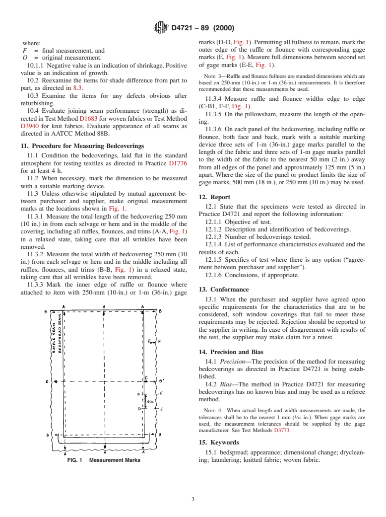 ASTM D4721-89(2000) - Standard Practice for Evaluation of the Performance of Machine Washable and Drycleanable Bedcoverings and Accessories (Withdrawn 2009)