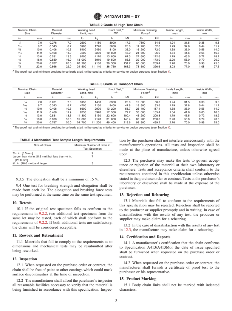 ASTM A413/A413M-07 - Standard Specification for  Carbon Steel Chain