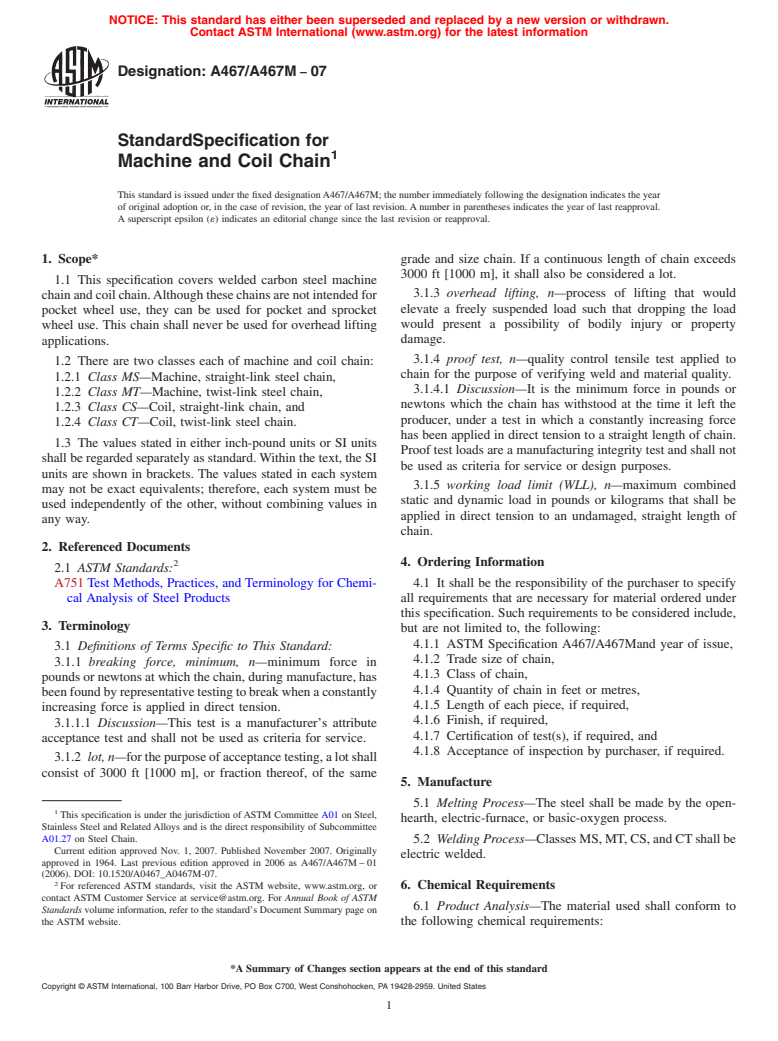 ASTM A467/A467M-07 - Standard Specification for Machine and Coil Chain