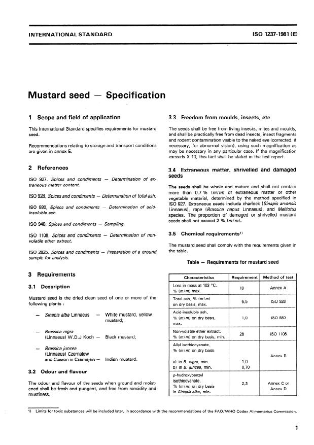 ISO 1237:1981 - Mustard seed -- Specification
