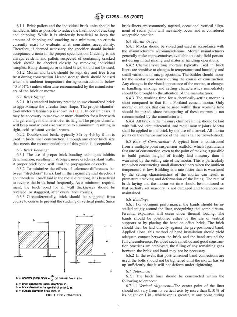ASTM C1298-95(2007) - Standard Guide for  Design and Construction of Brick Liners for Industrial Chimneys