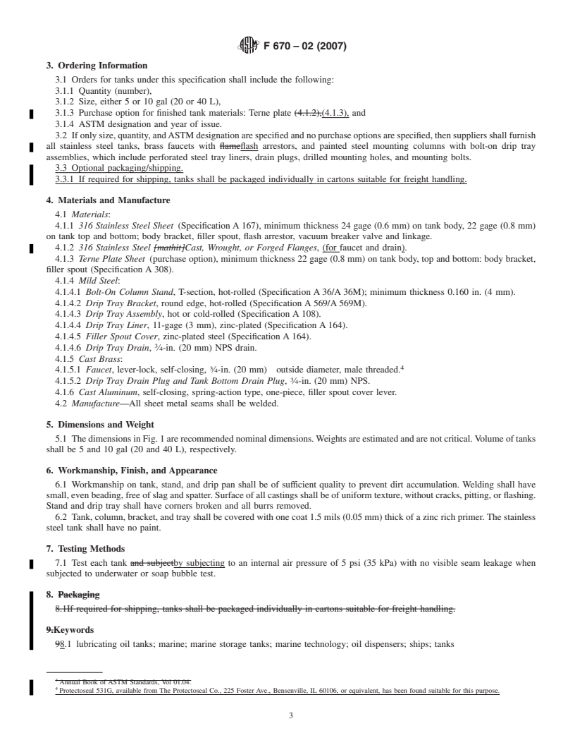 REDLINE ASTM F670-02(2007) - Standard Specification for  Tanks, 5 and 10-Gal (20 and 40-L) Lube Oil Dispensing