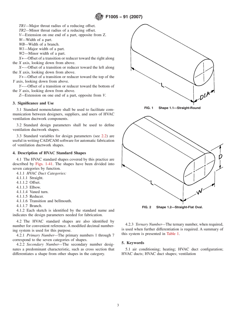 ASTM F1005-91(2007) - Standard Practice for  HVAC Duct Shapes; Identification and Description of Design Configuration