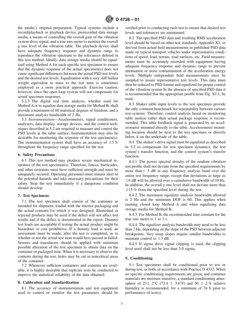 ASTM D4728-01 - Standard Test Method for Random Vibration Testing of Shipping Containers