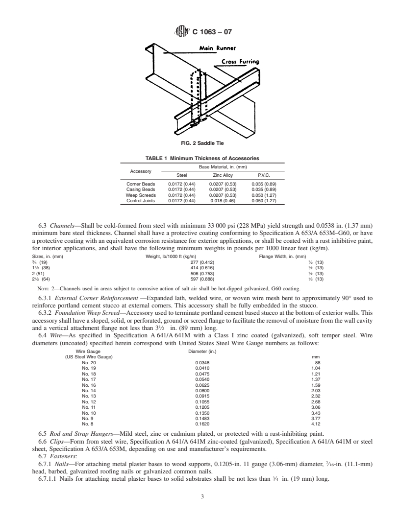 REDLINE ASTM C1063-07 - Standard Specification for Installation of Lathing and Furring to Receive Interior and Exterior Portland Cement-Based Plaster
