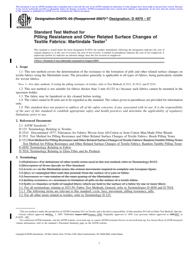 REDLINE ASTM D4970-07 - Standard Test Method for  Pilling Resistance and Other Related Surface Changes of Textile Fabrics: Martindale Tester