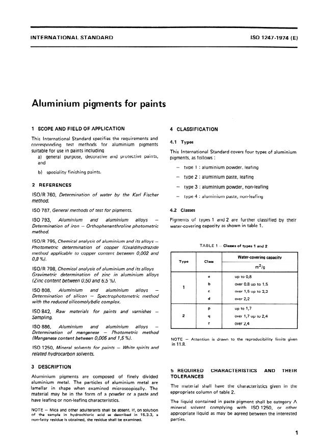 ISO 1247:1974 - Aluminium pigments for paints