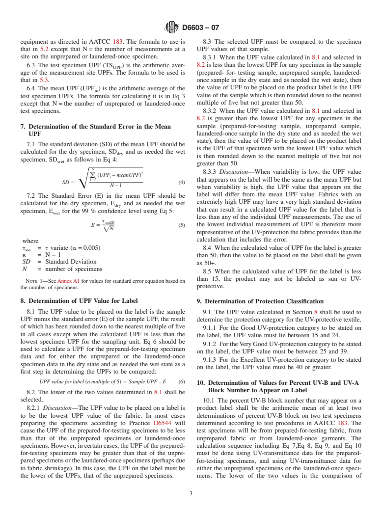 ASTM D6603-07 - Standard Guide for Labeling of UV-Protective Textiles